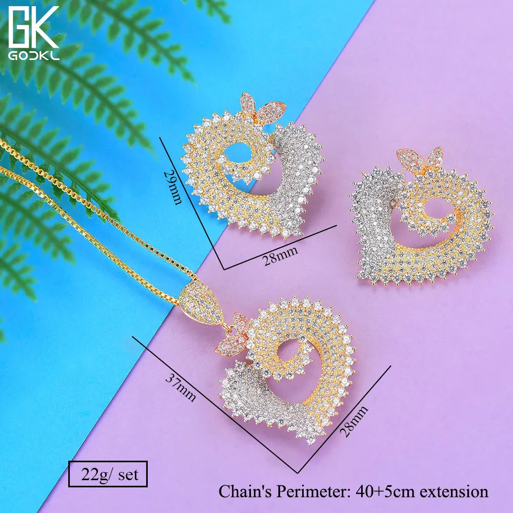 GODKI Luxury Heart Necklace Earring Sets Cubic Zircon Crystal CZ Jewelry Set For Women Wedding Indian Dubai Bridal Jewelry Sets