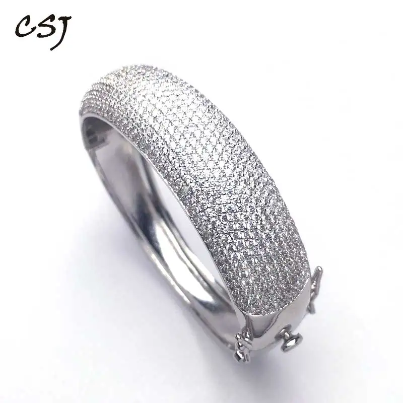 

CSJ New Fashion Trendy Luxury Brand Bracelet Women Full CZ Copper Crystal Cubic Zircon Fine jewelry Bridal Wedding Gift