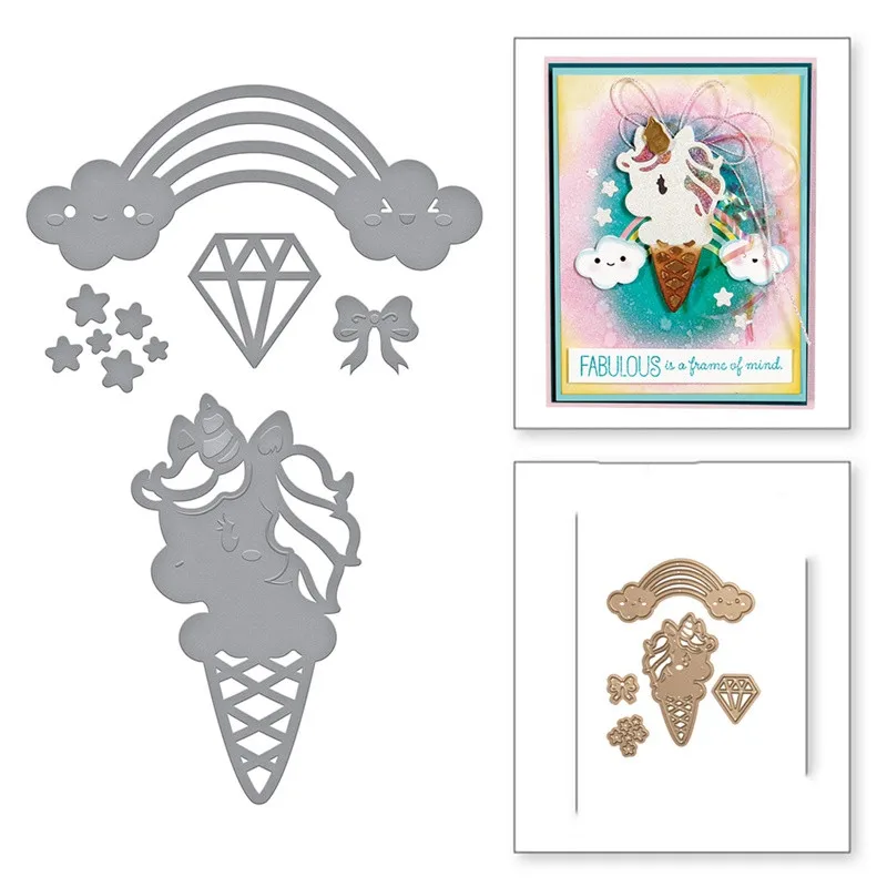 

Unicorn Ice Cream Metal Cutting Dies Stencil DIY Card Album Making Scrapbooking Template Embossing Handicraft Die Cut 2019