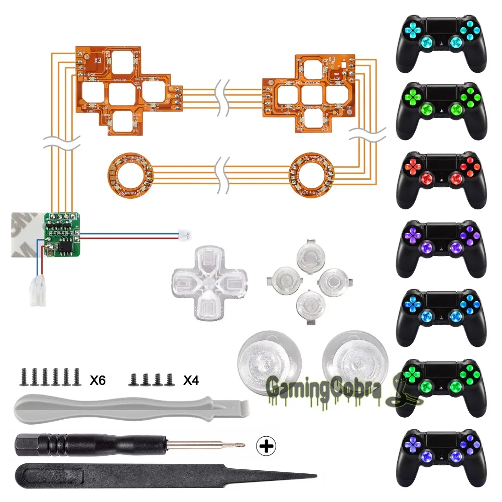 Многоцветные светящиеся D pad Thumbsticks кнопки лица (DTF) светодиодный комплект для PS4 Pro