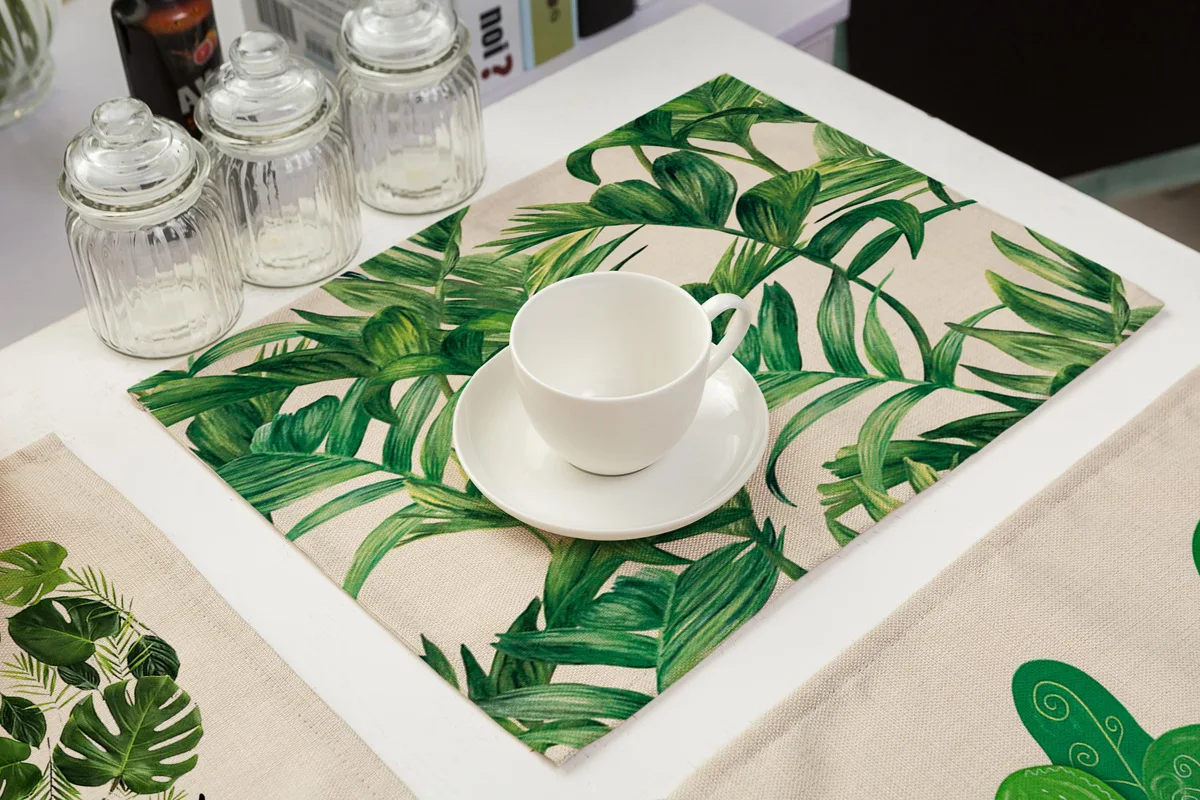 Creative Green Leaf Printed Insulation Placemats Coasters Western Table Mats