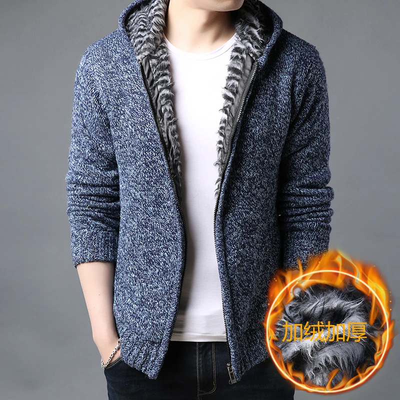 

Cardigan Men's Winter Warm Plus Velvet Sweater Long Sleeve Slim Fit Jumpers Knitwear Thick New Fashion Brand Sweater For Mens
