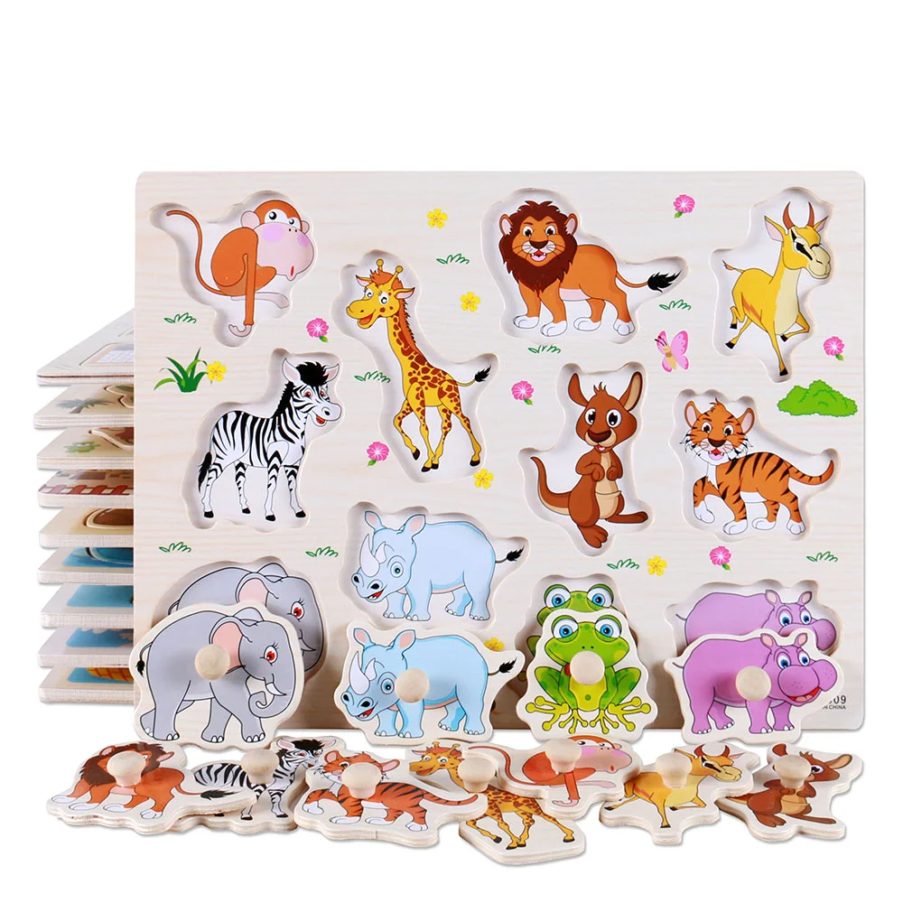 Baby Wooden Puzzle Learning Toys Montessori Hand Grab Board Early