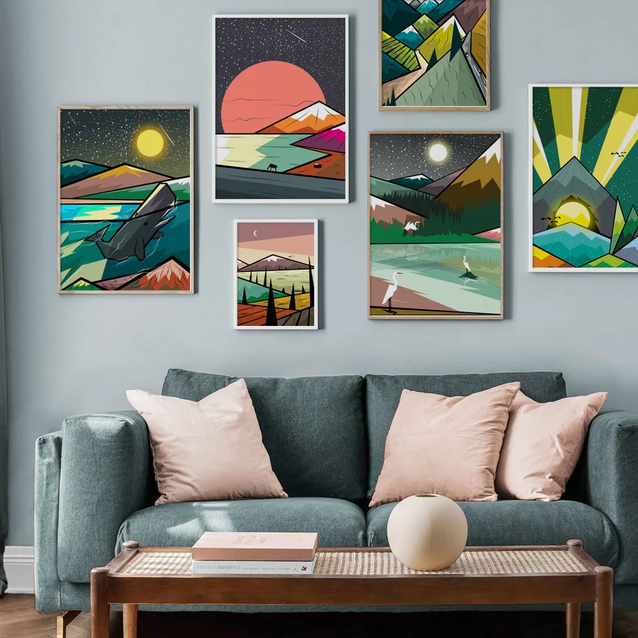 

Abstract Mountain Forest whale Landscape Nordic Posters And Prints Wall Art Canvas Painting Wall Pictures For Living Room Decor