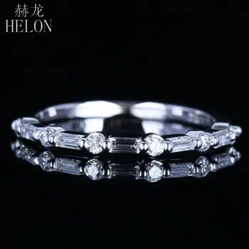 

HELON Solid 14K White Gold 100% Genuine Natural Diamonds Engagement Wedding Women's Jewelry Half Eternity Anniversary Fine Band