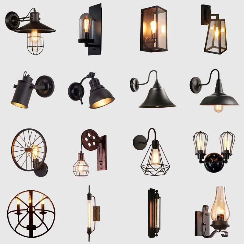 

BOKT Iron Vintage Wall Lamp Loft Black Lampshade Wall Light Fixture Metal Cage Wall Sconces For Kitchen Hallway Free Shipping