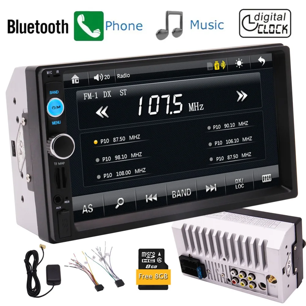 

Audio Video Support GPS Navigation with Hands-Free FM Radio USB/SD/AUX/SWC Remote Control Double Din Car Stereo, 7-Inch Touch