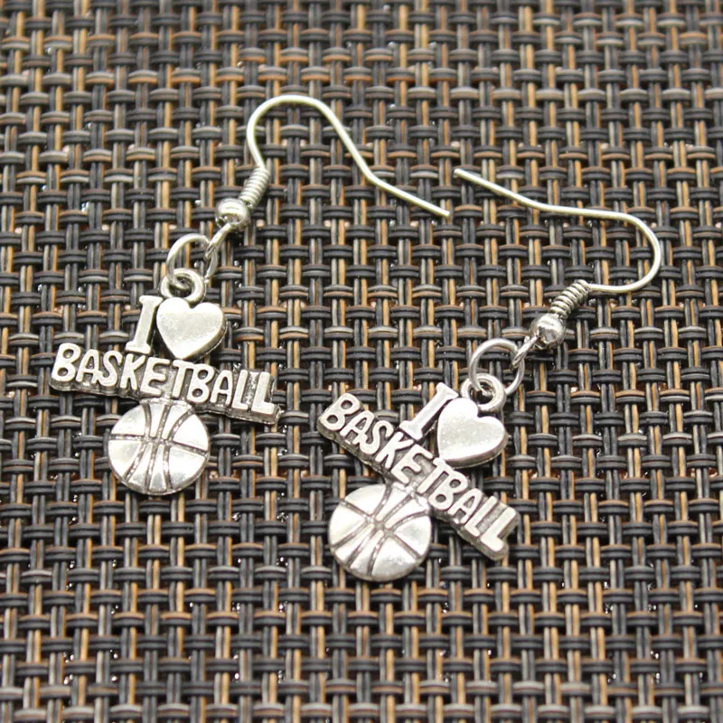 

Antique Silver Color I love football swimming volleyball basketball soccer Charm Drop Earring, Dangle Earrings For Womens