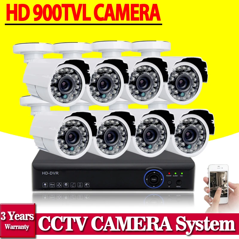 8ch 960h cctv video surveillance camera security system with 8pcs 900tvl outdoor camera dvr nvr kit