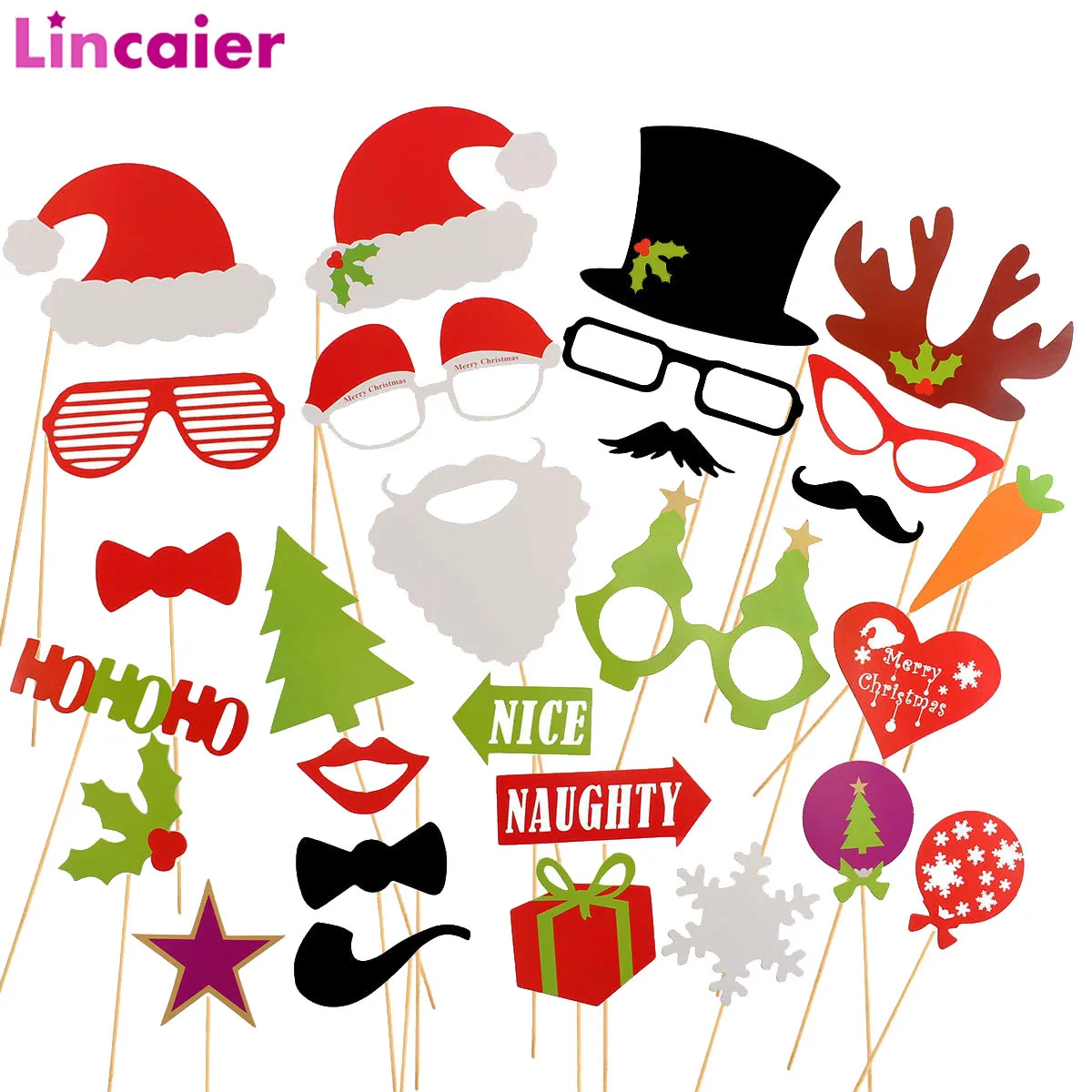 

28pcs Photobooth 2019 Merry Christmas Decorations For Home Ornaments Santa Claus Tree Xmas Deer Snowman 2020 Happy New Year