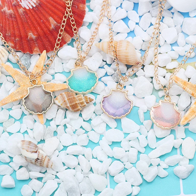 

Fashion Trends Korean Simple Ornaments Exquisite Fashion Colorful Shell Necklaces Series Double-sided Pearl Drops Pendant O