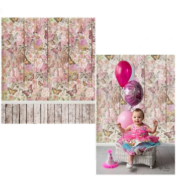 

DAWNKNOW Vinyl Photo Backdrops Floral Butterfly Wall Polyester Photography Background Floor For Children Photo Studio CM6732