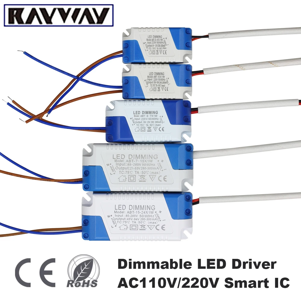

RAYWAY Dimmable 3W 5W 7W 15W 15-24W Power Supply LED Driver Adapter Transformer 300mA For LED Downlight Ceiling lihgt 85-265V