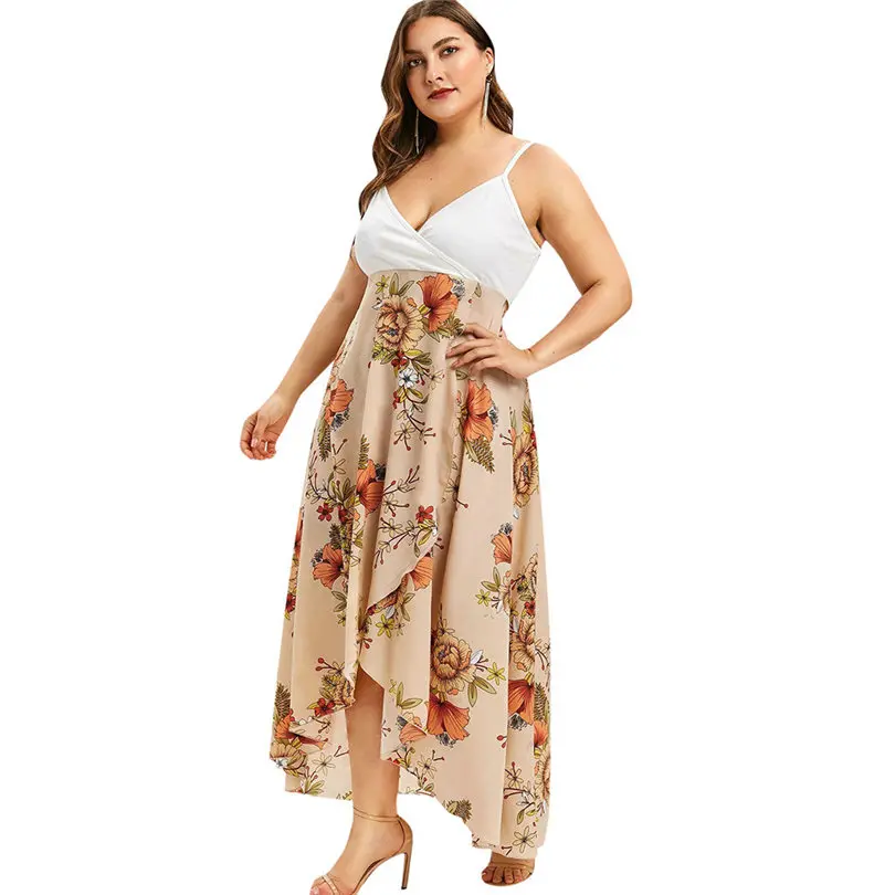 New Women Summer Plus Size V-neck Casual Bohemia Print  Sling Backless Swing Dress Holiday Fashion Party Dress Vestidos #4A30 (6)