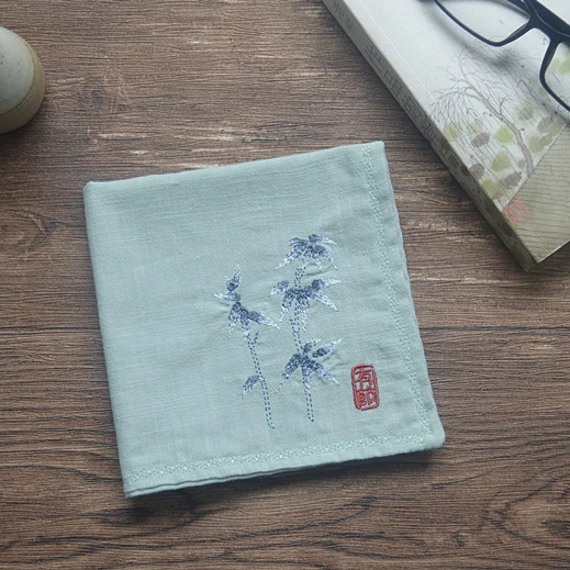  Bamboo Retro embroidered cotton and linen handkerchief birthday guests Chinese wind elders gift