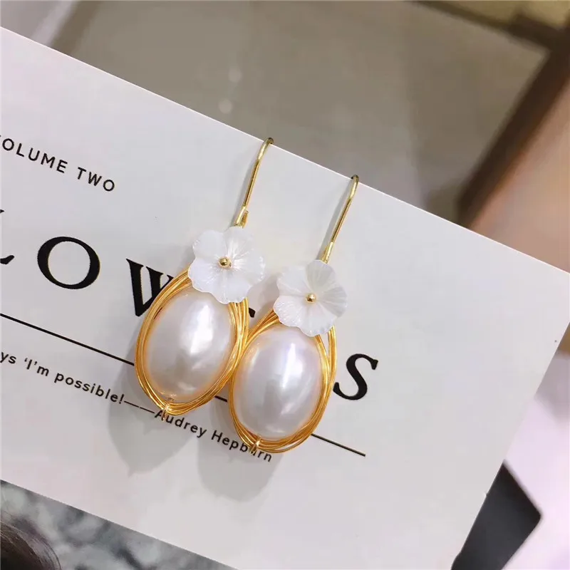 

New Personality Hand-Woven Design Gold-Filled High Quality Natural Freshwater Pearl Earrings For Women Drop Earrings Boucle