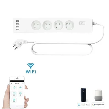 

Smart WIFI Power Strip 4 AC FC Outlet 4USB Charge Ports Independent Control Remote ControTiming Voice Control For Alexa Google