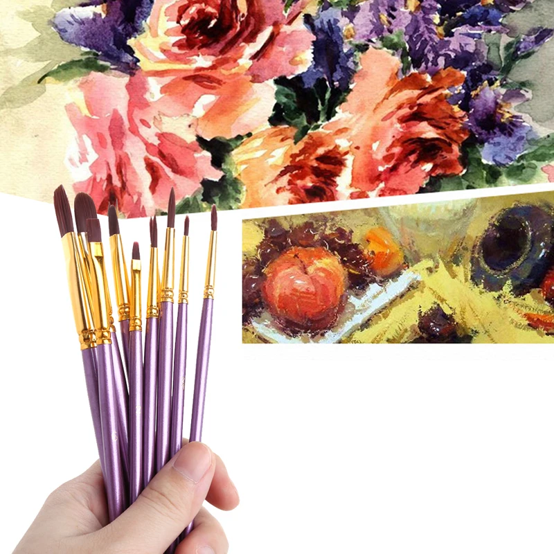 Высокое качество 1 набор кистей для рисования для художника фиолетовые нейлоновые волосы акварельные акриловые кисти для живописи маслом Рисование художественные принадлежности