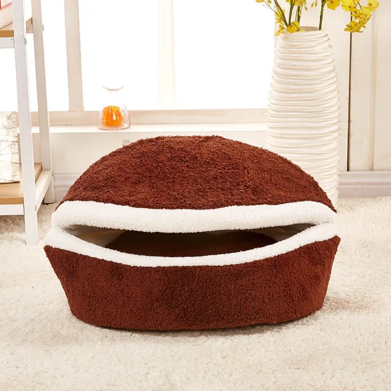 Домик-кровать для питомца собаки в форме гамбургера съемное ветрозащитное гнездо для питомца собаки кошки зимний согревающий Диван Постельные принадлежности - Цвет: coffee
