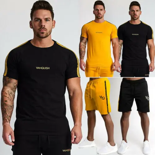 

Summer Men 2pcs Tracksuits Set Short Sleeve Letter T-Shirt Top Sports Casual Suit Shorts Pants