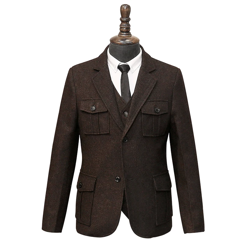  Wool Suit Men's Large Size Blazers American Hunting Multi-pocket Jacket Winter Herringbone Pattern  - 33063467181
