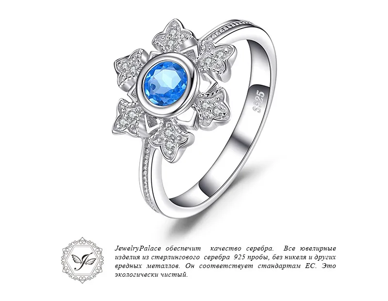 Jewelrypalace Снежинка 0.6ct натуральной голубой топаз коктейльное кольцо 925 украшений для Для женщин Модные украшения элегантный подарок