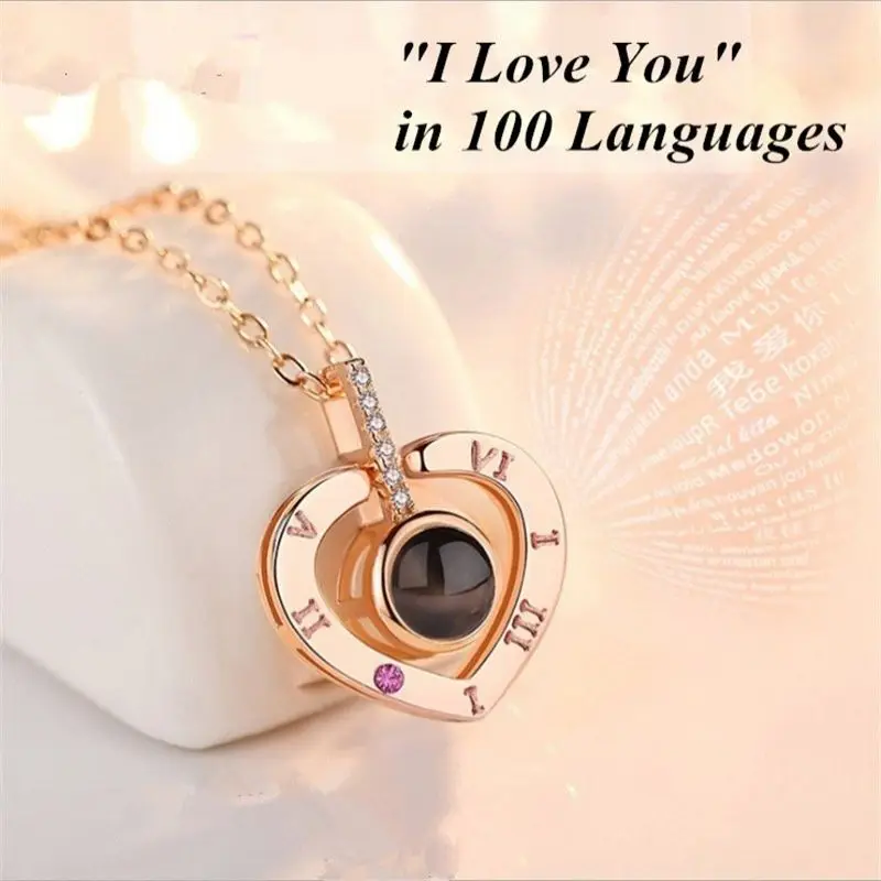 100 языков I love you Проецирование кулон ожерелье розовое золото и серебро воспоминания о романтической любви свадебное ожерелье