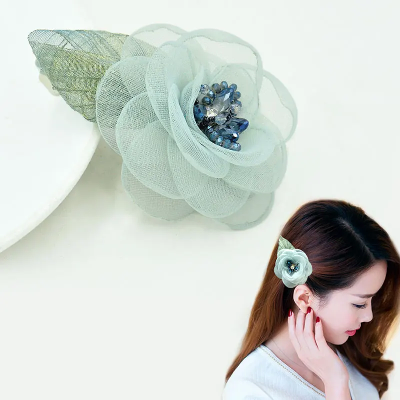 

2018 Korea crepe leaf flower spring clip adult head flower fashion wild word clip lady new headdress