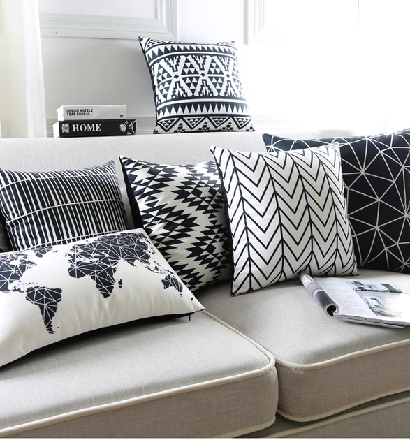 Black And White Cushion Covers Geometric Triangles Stripe
