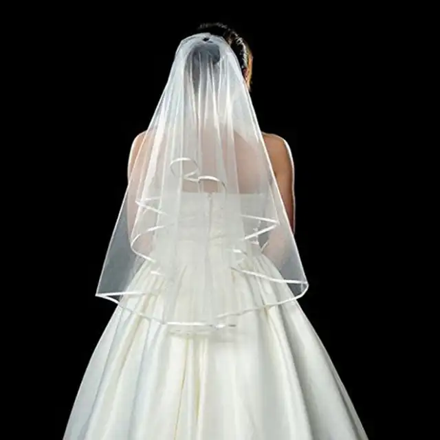 2 Pcs Set Bride Wedding Double Layer Veil Belt Set Bachelor Party
