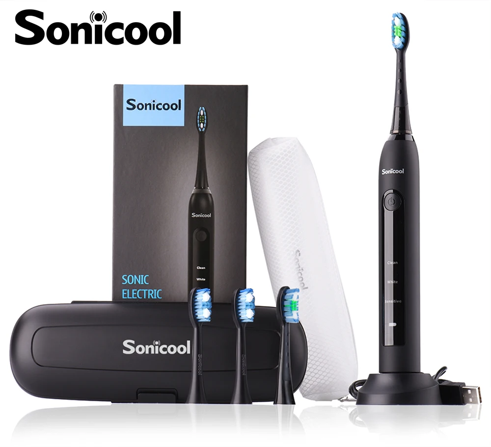 

Ship From Russia Sonicool 051B Ultrasonic Sonic Electric Toothbrush USB Rechargeable Tooth Brushes With 4 Pcs DuPont Brush Heads