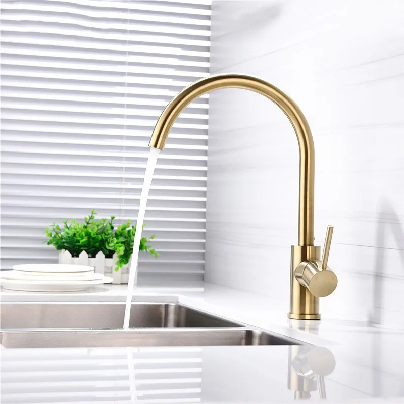 Brushed Gold Top Quality Kitchen Sink Faucet Lead Free All Brass