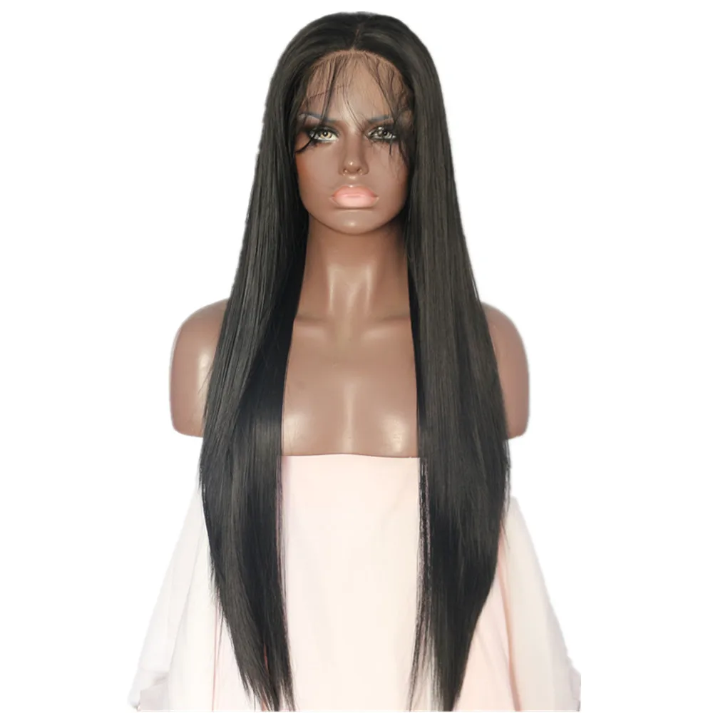 

BeautyTown Black Color Futura Heat Resistant Hair No Tangle Straight Synthetic Lace Front Wigs With Baby Hair For Daily Makeup