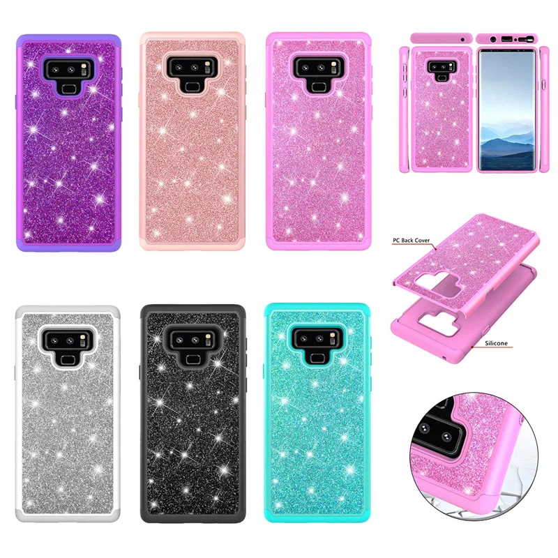 

Luxury 2 in 1 PC+TPU Glitter Cases Cellular Phone Silicone Cover Shell Coque Funda Capa Caja Hull for Samsung Galaxy Note 9