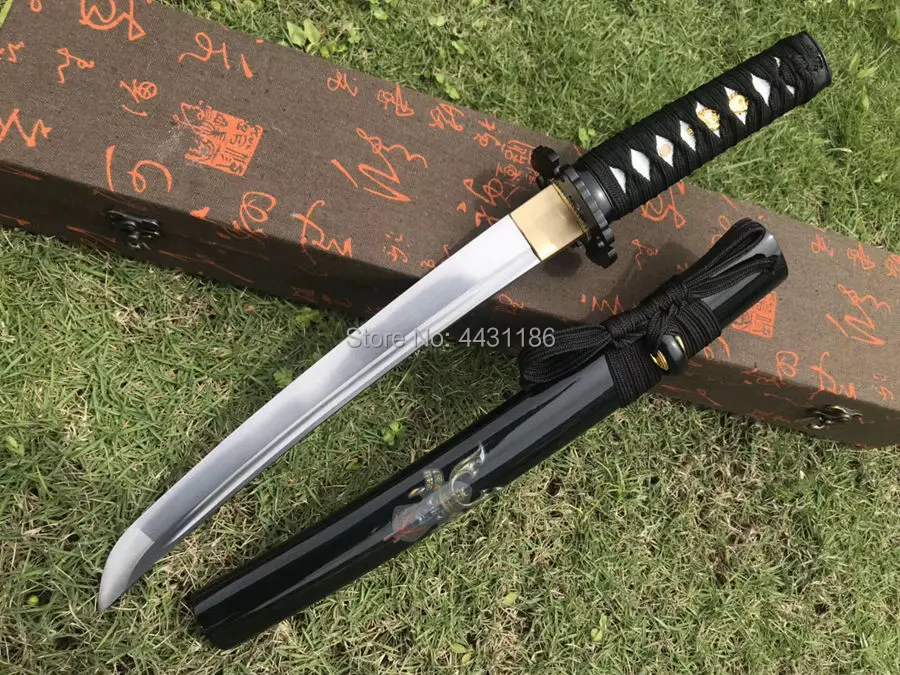 Воин черный Сая японские мечи вакидзаси меч острый меч катана 1095 высокоуглеродистой стали лезвие Полный Тан самурайский боевой короткий нож