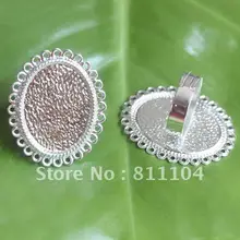 18*25 мм с серебряным покрытием Медь Пустой Овальный коврик Кепки баз палец Кольца настройки для DIY Стекло CZ кабины ювелирных изделий