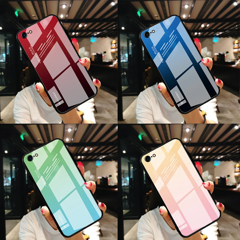 

Colorful Rainbow Glass Case for iPhone 7 6S 8 6 Plus Gradient Tempered Glass Case for iPhone XR XS Max X Silicon TPU Frame Cover