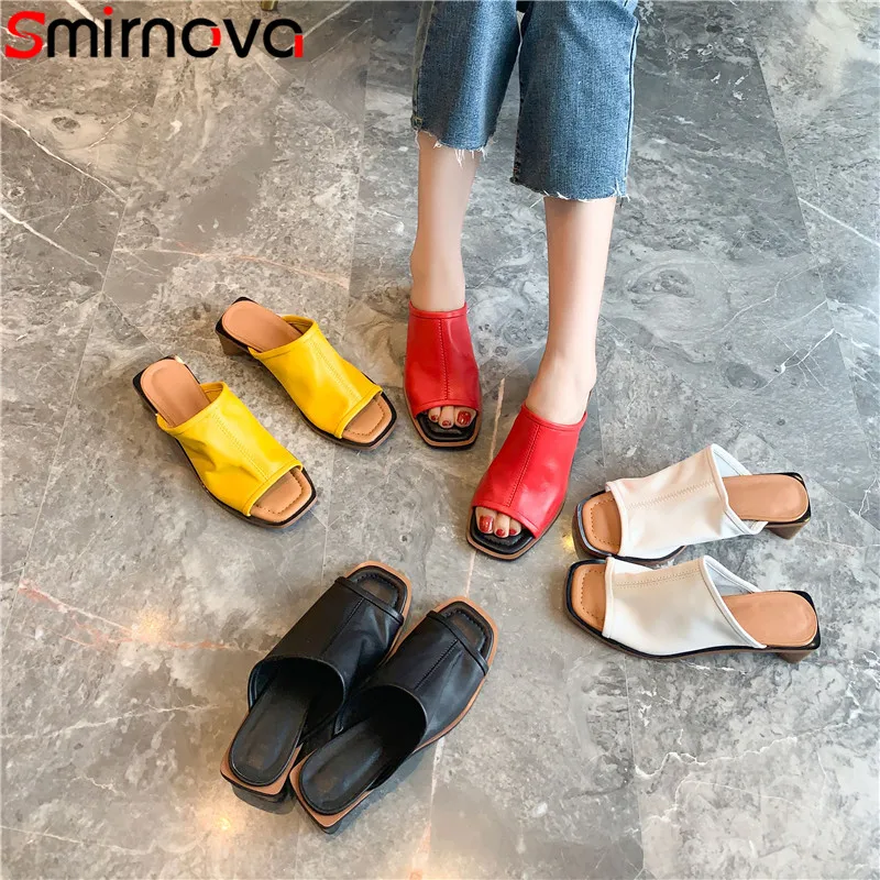 

Smirnova 2019 new genuine leather shoes women summer sandals thick high heels shoes slingback elegant women sandals size 34-40