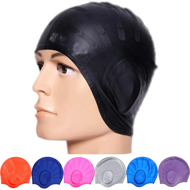 

Adults Waterproof Swimming Caps Silicone Men Women High Elastic Solid Colors Ear Protection Swim Hat B2Cshop