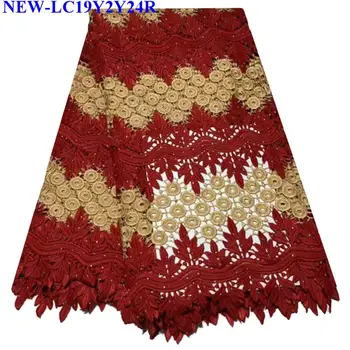 

2019 African Guipure Cord soluble lace fabric High Quality African French Beaded Wine Red Embroidery Tulle Lace For Bridal NE004