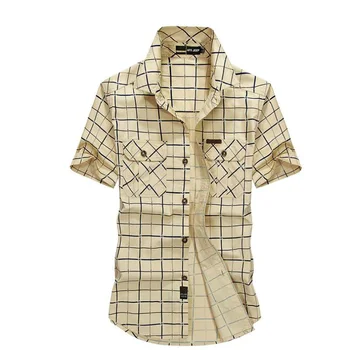 

Brand Clothing Summer Shirt Men camisa denim hombre Cotton Casual Plaid Shirt Men Turn-down Collar Plus Size M-5XL Shirt Male
