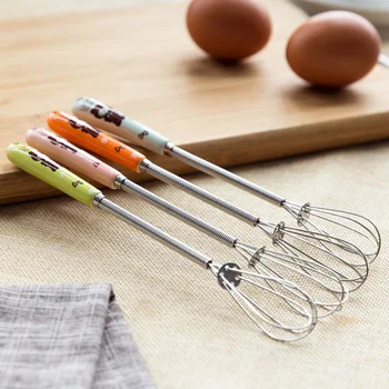 

New Arrive Ceramic Handle Beaten Eggs Kitchen Tools Whisking Cream Butter Egg Beaters Stainless Steel Manual Cute Cartoon