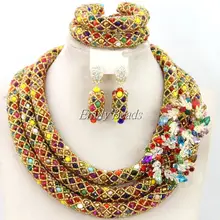 Умные африканские хрустальные бусины комплект ювелирных изделий ручной работы нигерийские Свадебные ожерелье браслет серьги Ювелирные наборы AMJ392