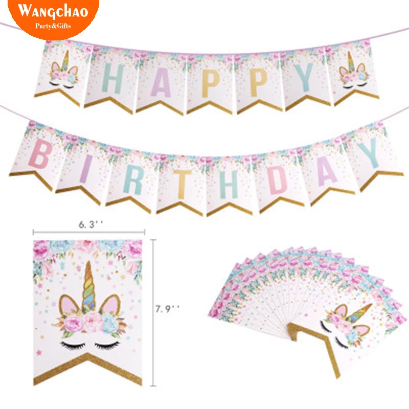 

Glitter Unicorn Happy Birthday Banner Baby Shower Paper Flags Birthday Party Decorations Kids Unicornio Party Suppilies
