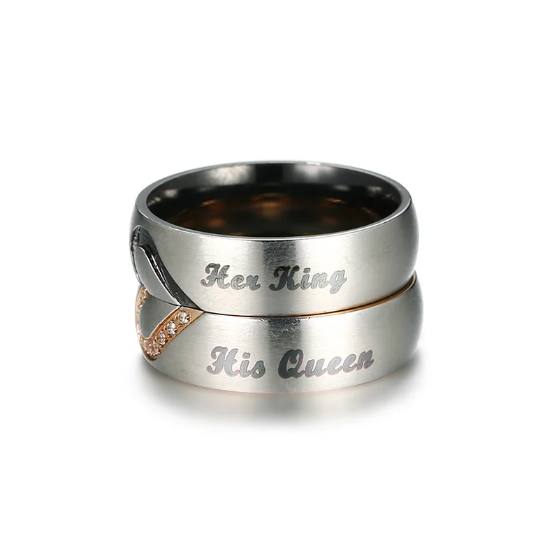 Meaeguet His Queen & Hers King Heart Wedding Rings for Women Men Stainless Steel Cubic Zirconia Couple Engagement Jewlery