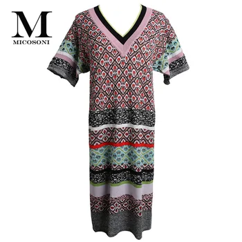 

Retro 2019 Summer New Women's Sleeve Short Sleeve Bright Silk Gold Thread Jacquard Embroidery A-line Loose Knitted Dresses S-L