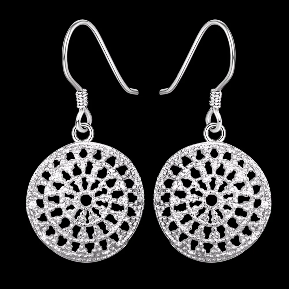 

Silver Plated Hollow Out Round Shaped Drop Dangle Earring for Women Wedding