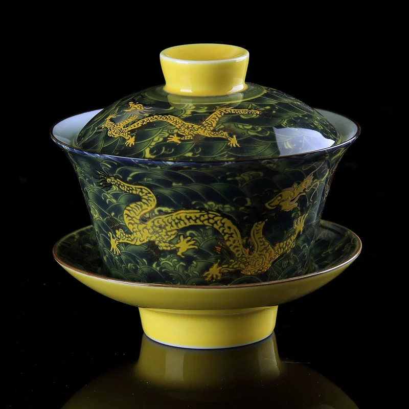 Chinese Tea Set Gaiwan Porcelain Traditional Dragon Kung Fu Tea Set Tureen Ceramic Wedding Tea Bowl