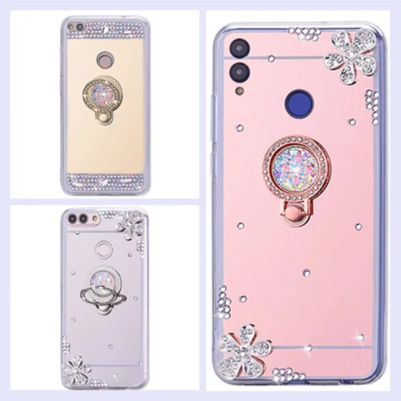 

Y6 Y5 Y7 Prime 2018 Y9 2019 Mirror Bling Ring Holder Phone Case For Huawei Honor 7a pro 7c 6c 8c 8x 7 7X P Smart plus Nova 3i