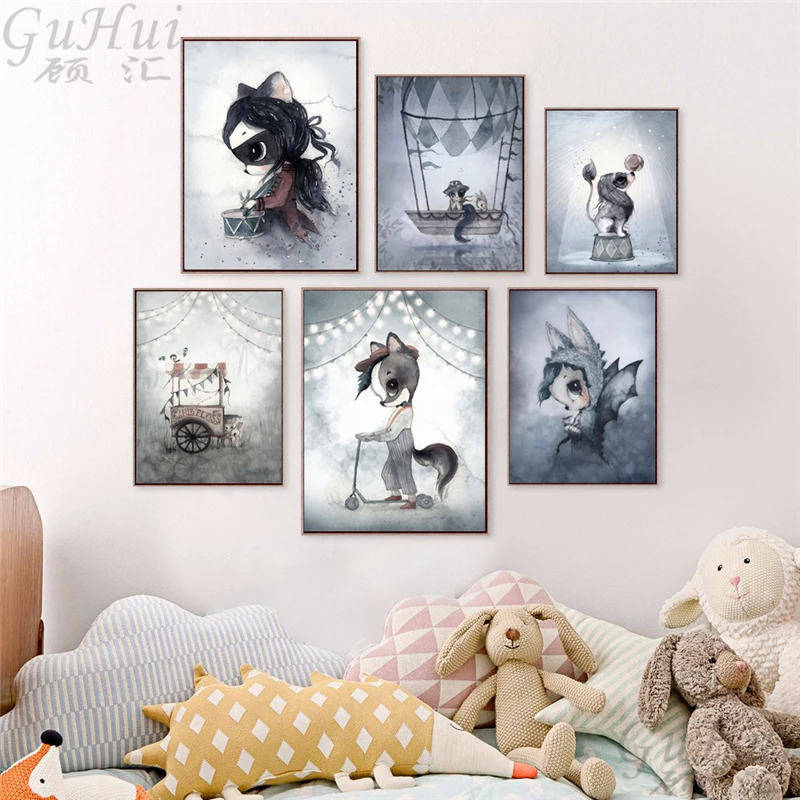 Kawaii-Animal-Panda-Poster-Print-Nordic-Cartoon-Penguin-Nursery-Wall-Art-Picture-Kids-Baby-Room-Decor